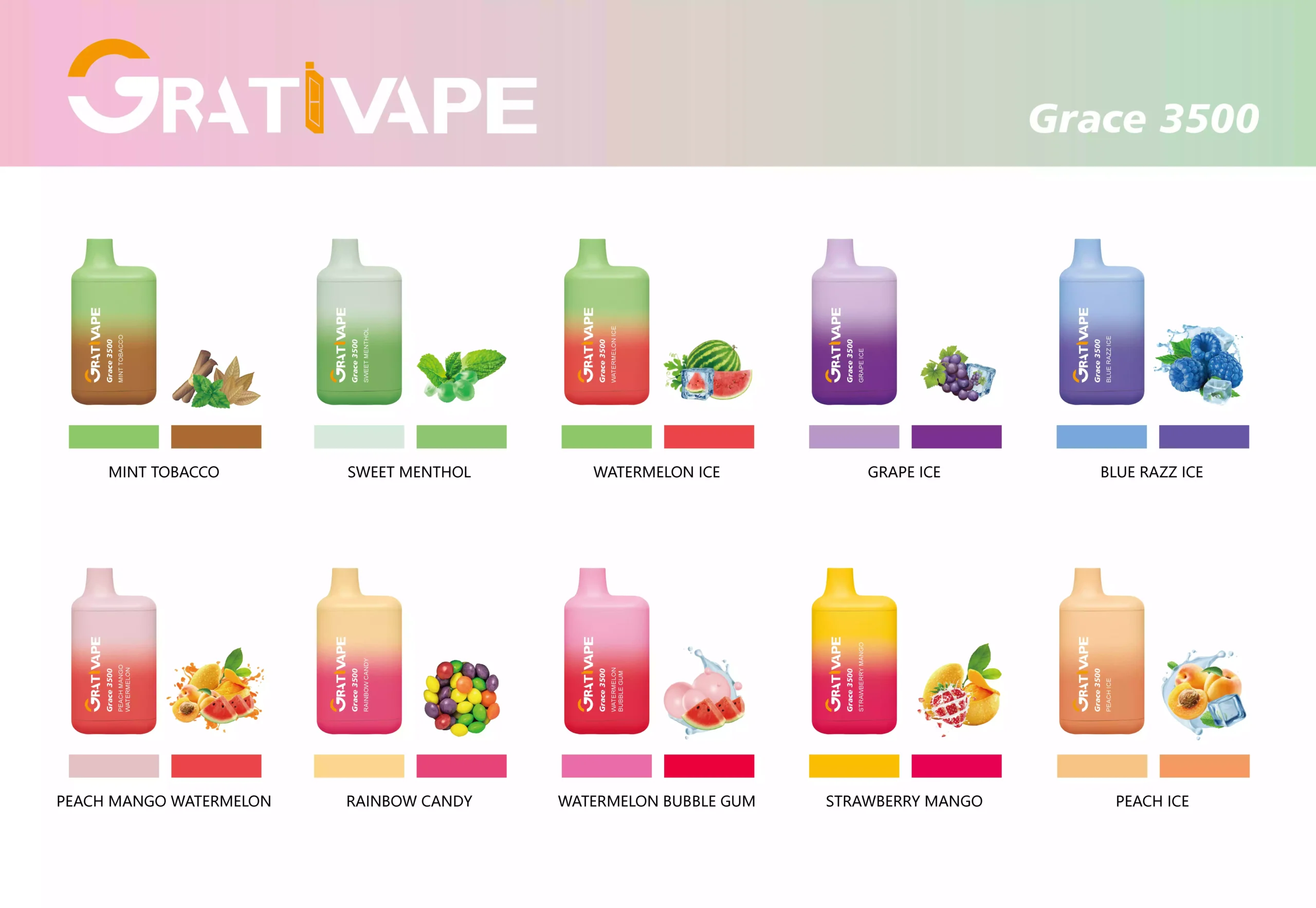 2024 New Grativape Grace 3500 Puffs Nic 5% Disposable Vape Factory Direct Wholesale with Multiple Flavor Choices (2)