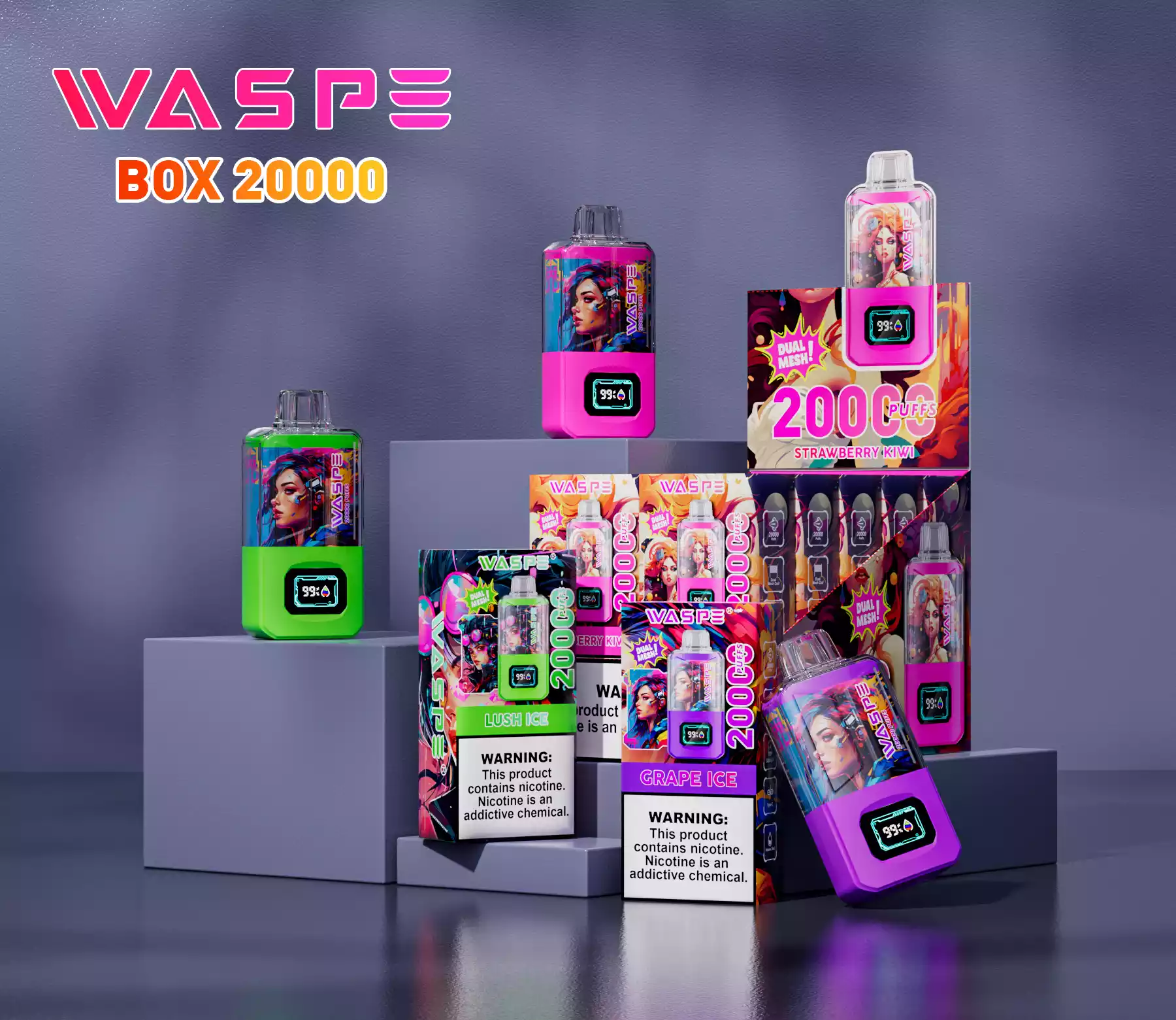 Tehase allikas WASPE 20000 PUFFS Dual Mesh Box hulgimüük mitme maitsega (12)