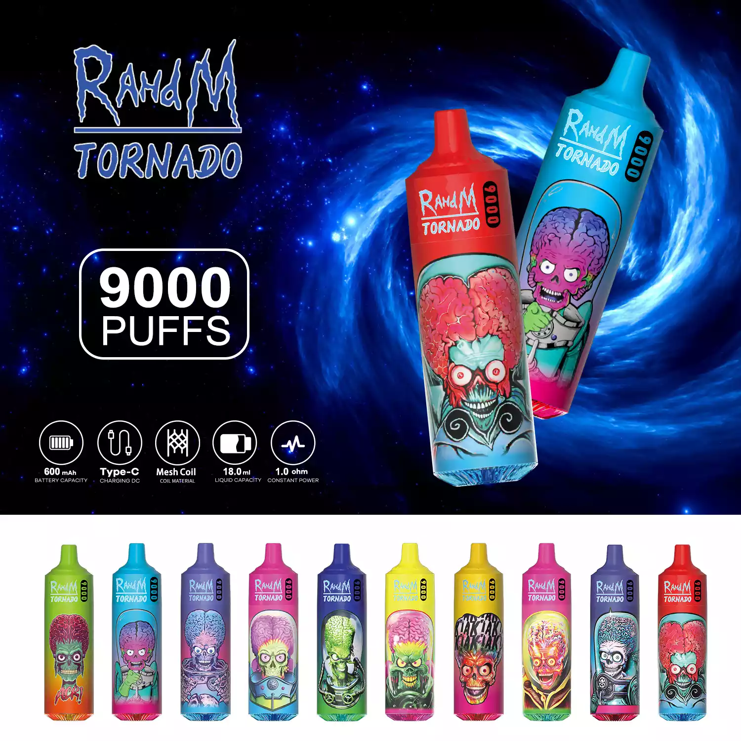 Hot-Selling RAHDM Tornado K16 9000 Puffs tukee OEMODM kertakäyttöisiä höyrysuihkuja suoraan tehtaalta ja makuvalikoimasta (2)