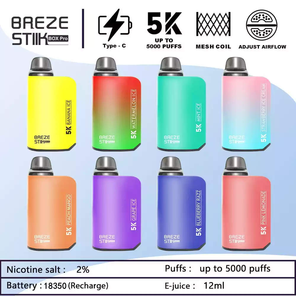 Didmeninė prekyba „Breze Stiik Box Pro 5000 Puffs“ vienkartiniais garais tiesiai iš gamyklos su įvairiais skoniais (16)