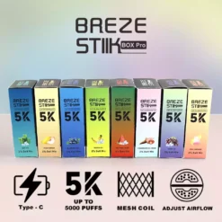 Didmeninė prekyba „Breze Stiik Box Pro 5000 Puffs“ vienkartiniai garai tiesiai iš gamyklos su įvairiais skoniais 7