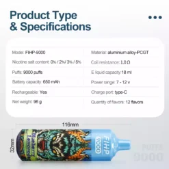 Fuente disponible al por mayor de la fábrica de la bobina 1.0Ω Vape de la malla de los soplos de FIHP 9000 con opciones del sabor 11