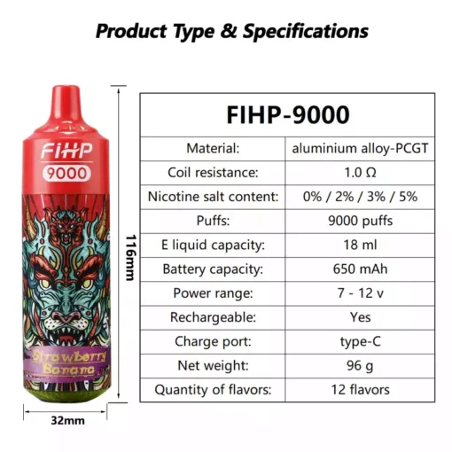 Fuente disponible al por mayor de la fábrica de la bobina 1.0Ω Vape de la malla de los soplos de FIHP 9000 con opciones del sabor 4