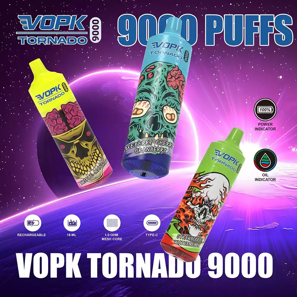 Mesh Coil Technology VOPK TORNADO 9000 Puffs Disposable Vape Nicotine 0% 2% 3% 5% Wholesale Direct from Factory (3)