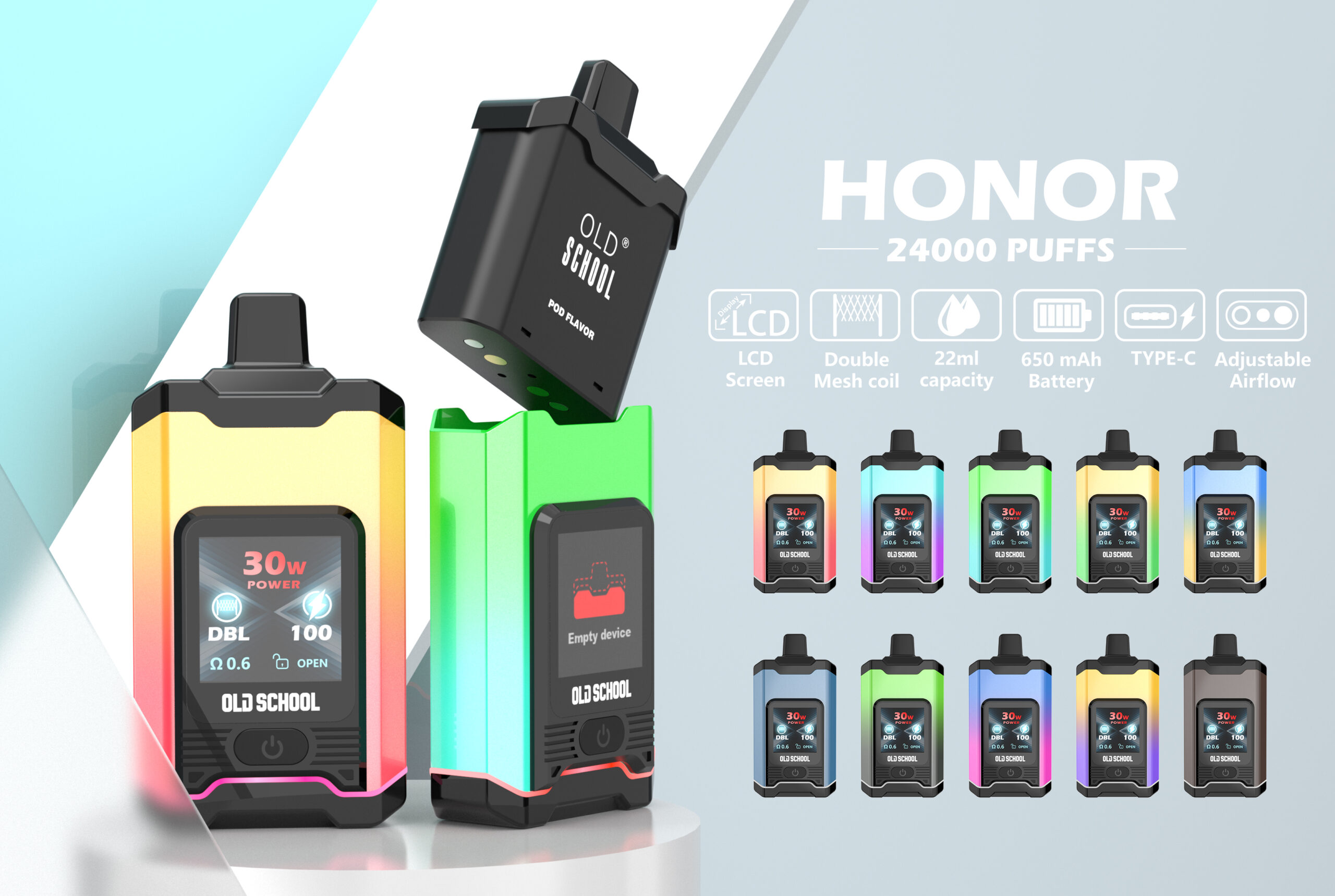 Source Factory Wholesale OLD School Honor 24000 Puffs Disposable Vape LCD Display Available Nicotine 0% 2% 3% 5% (1)