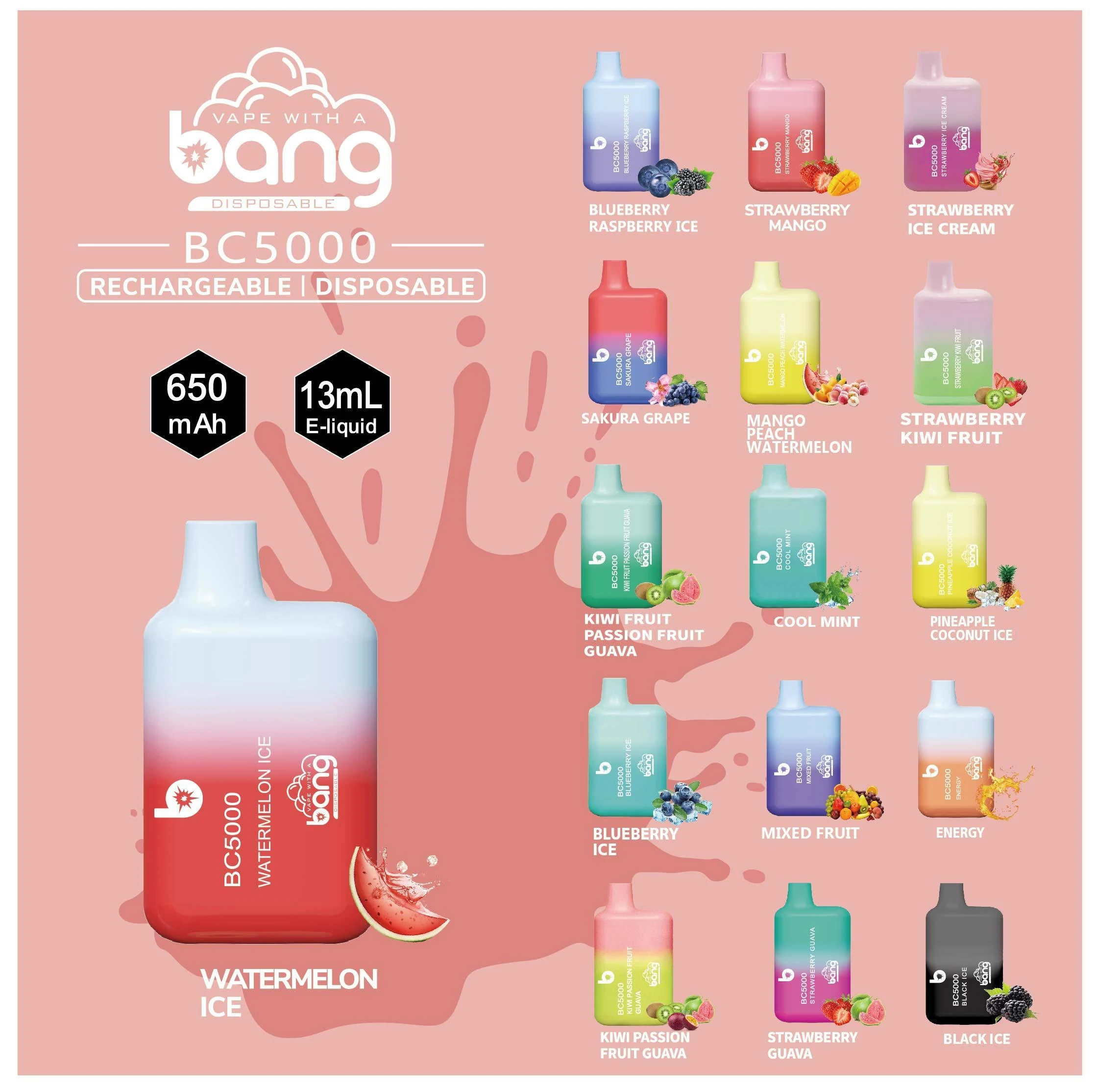 Wholesale Bang BC5000 Box 5000 Puffs Disposable Vape OEM Services with Multiple Flavors Nicotine 0% 2% 3% 5% (3)