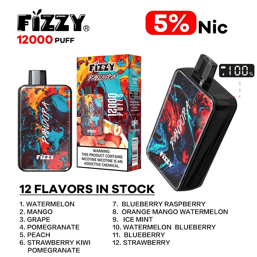 Wholesale Fizzy Pandora 12000 Puff Disposable Vape 2% 5% Nicotine Double Mesh Coil Technology with Diverse Flavor Choices