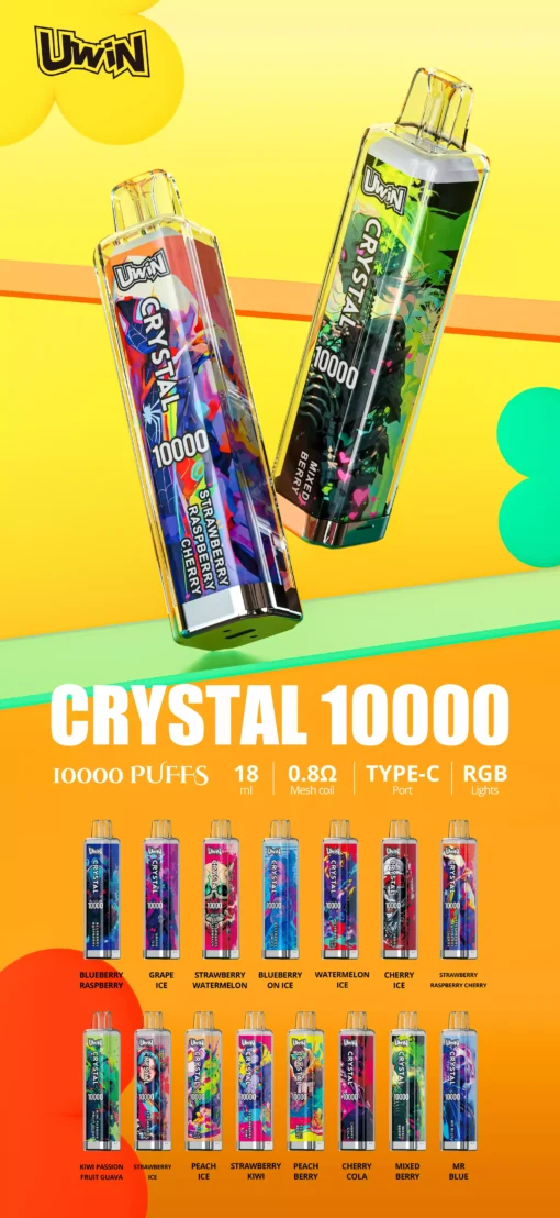 Vendita all'ingrosso Uwin Crystal 10000 soffi 0% 2% 3% 5% Vape usa e getta direttamente dalla fabbrica Varietà di sapori disponibili (4)