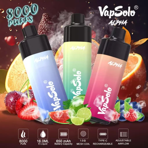 Vapsolo Alpha 8000 Puffs 2 5 Nicotine LCD Display Factory Direct Disposable Vape Wholesale Wide Range of Flavors 1 scaled