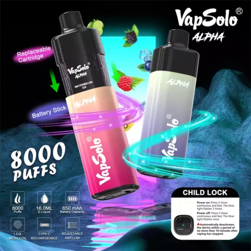 Vapsolo Alpha 8000 Puffs 2 5 Nicotine LCD Display Factory Direct Disposable Vape Wholesale Wide Range of Flavors 3