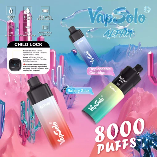 Vapsolo Alpha 8000 Puffs 2 5 Nicotine LCD Display Factory Direct Disposable Vape Wholesale Wide Range of Flavors 5 scaled