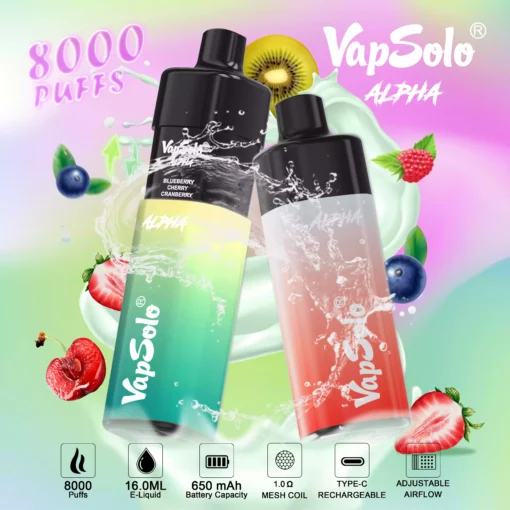 Vapsolo Alpha 8000 Puffs 2% 5% Nicotine LCD Display Factory Direct Disposable Vape Wholesale Wide Range of Flavors (7)