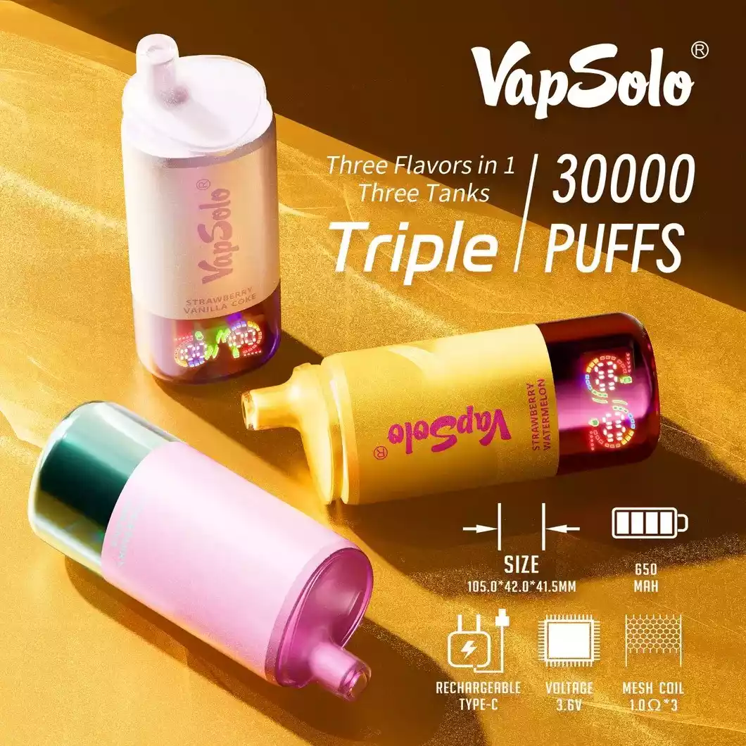 Hot Sale VapSolo Triple 30000 Puffs Wegwerp Vape 2% 5% Nicotine Mesh Coil * 3 Factory Direct Groothandel Levering 2