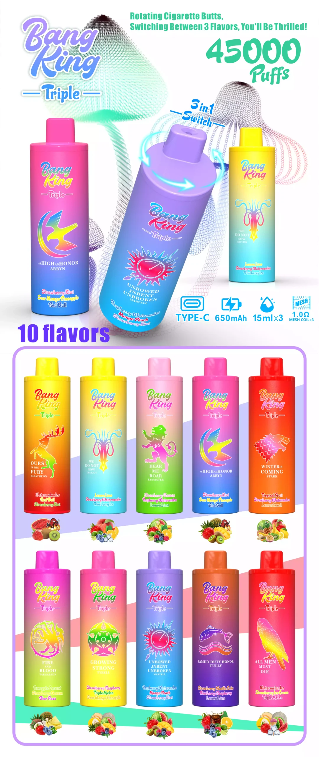 2025 New Model BANG KING 45000 Puffs BK45 Long-Lasting Disposable Vape 0% 2% 3% 5% Nicotine 650mAh Power Wholesale Bulk Orders 2