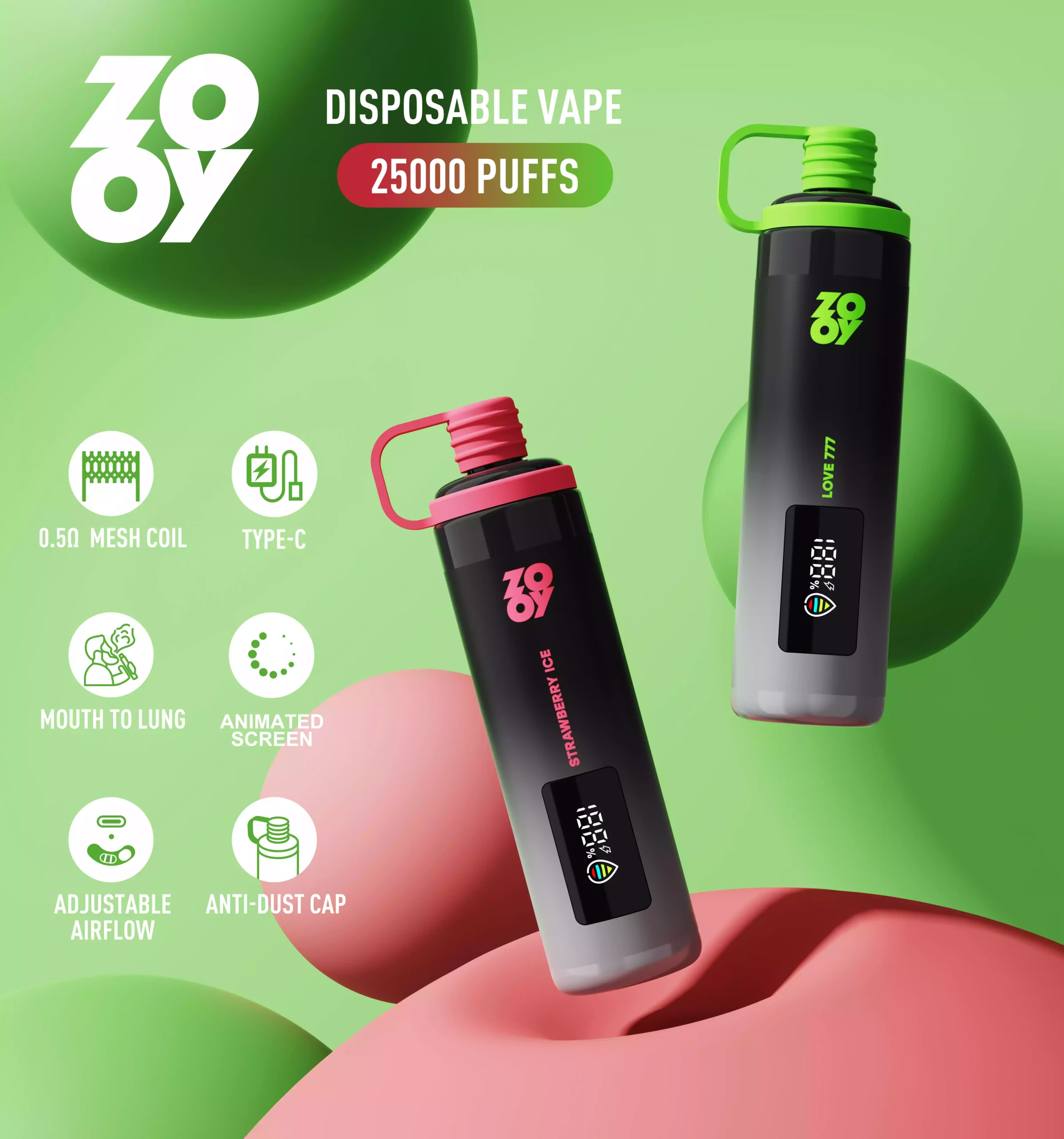 2025 New ZOOY SHISHA 25000 Puff Disposable Vape with Built-in Smart Display Screen Bulk Purchase 2