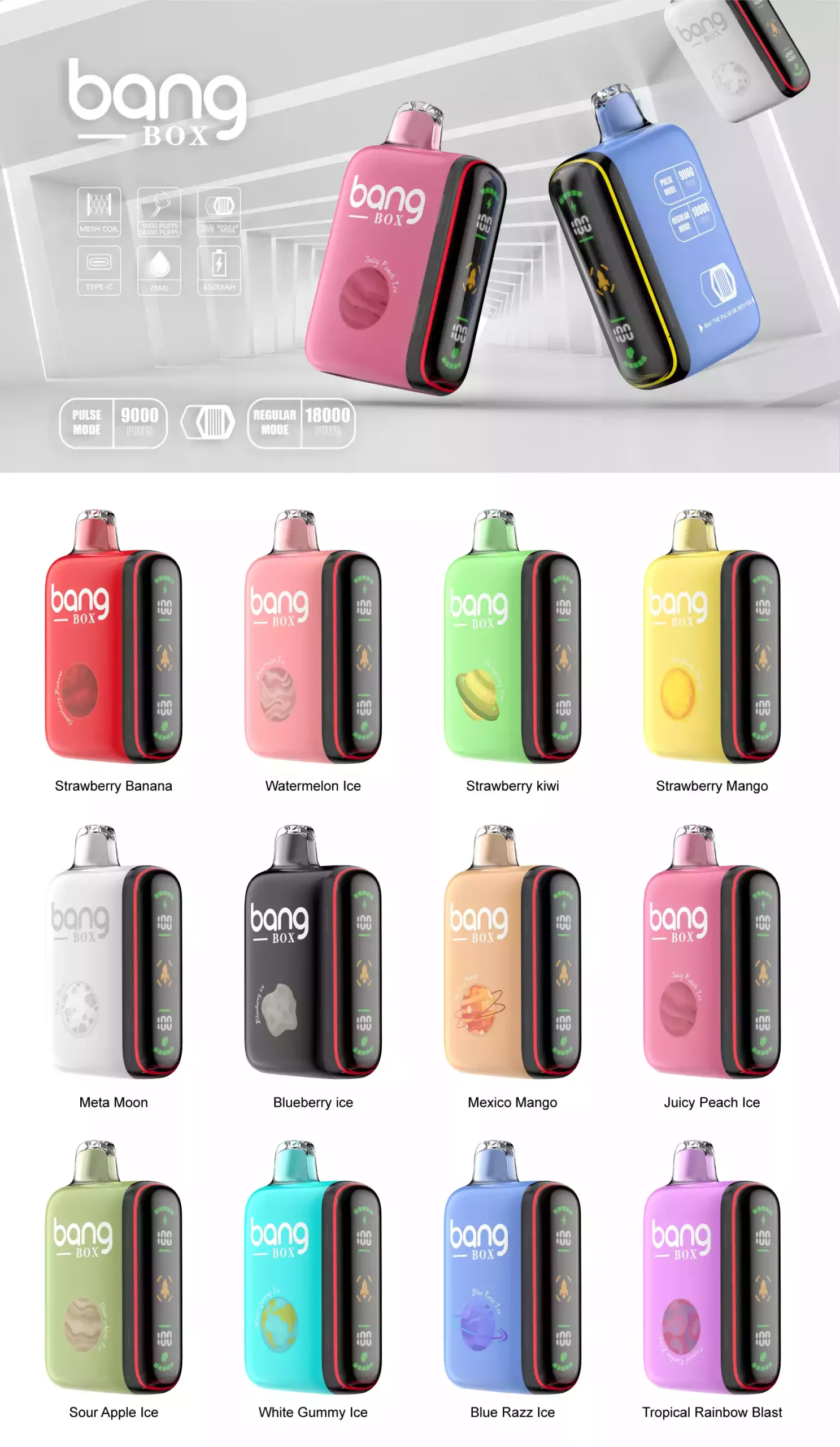 Bang BOX 9000 18000 Puffs High-Capacity Disposable Vape with 0.8Ω Mesh Coil 3