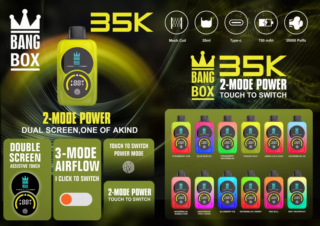 Bang Box 35000 Puffs Dual Mesh Touch Screen Low Nicotine Rechargeable Disposable Vape 3