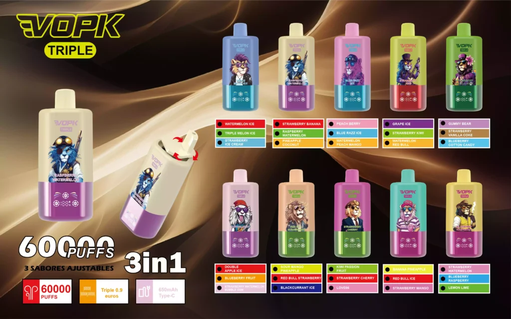VOPK Tripe 60000 Puffs Vape Desechable 0% 2% 3% 5% Nicotina Triple Sabor 54mL Tanque Mesh Coil 3