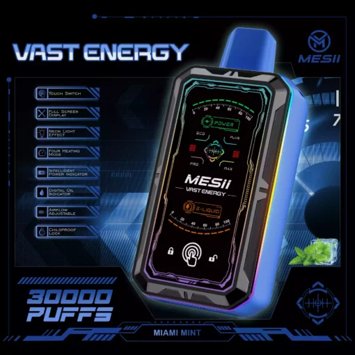 MESII VAST ENGERGY 30000 PUFFS 360 ° LED LIGHT TOUCH SWITCH MINIMALIST MECH STYLE MESII VAPE Engros 10